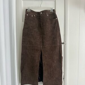 Blank NYC Brown Suede High-Waist Midi Skirt